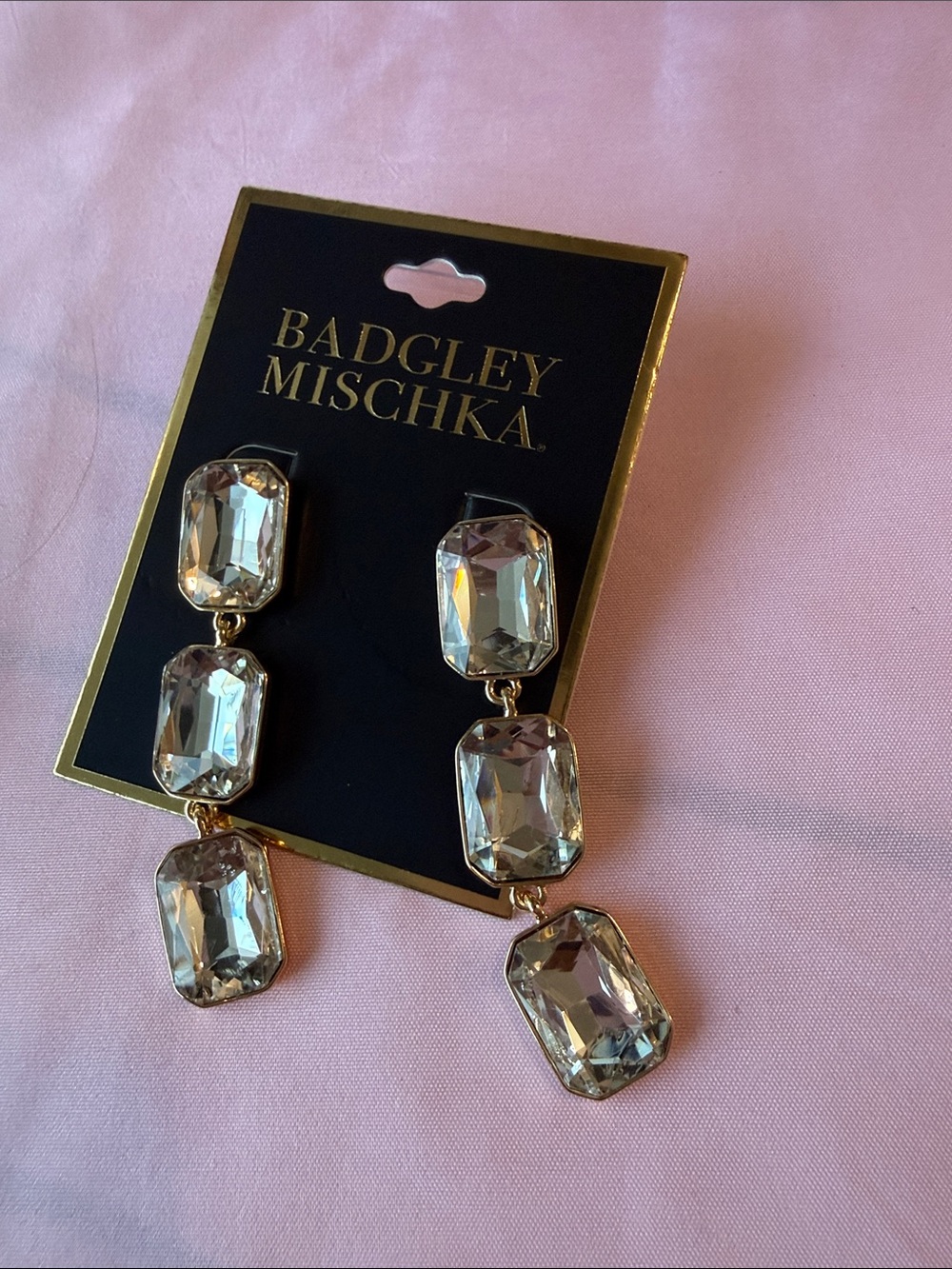 Badgley Mischka Gold-Tone Clear Crystal Triple Drop Earrings